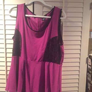 Torrid 2x purple with black lace peplum top.